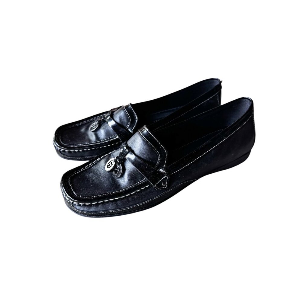 Etienne Aigner Wren Black Leather Loafers Women's 7.5M Slip-On Casual Travel